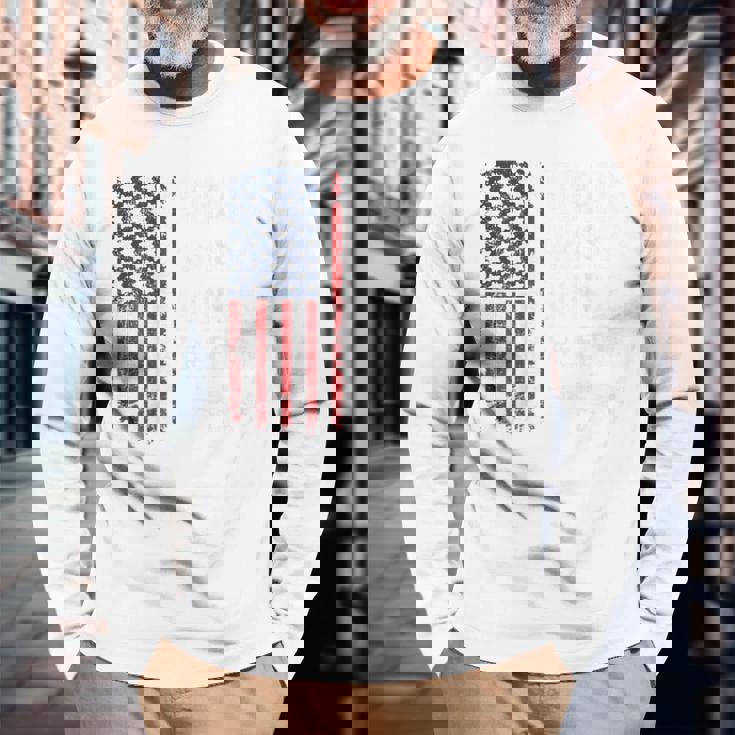 葉巻ウィスキーガン&フリーダム アメリカ国旗 7月4日 バック 長袖Tシャツ 高齢者への贈り物