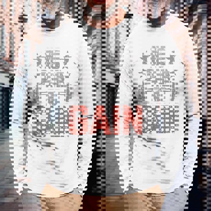 裏面にプリント No Pain No Gainign No Pain No Gain Meme 長袖Tシャツ 高齢者への贈り物