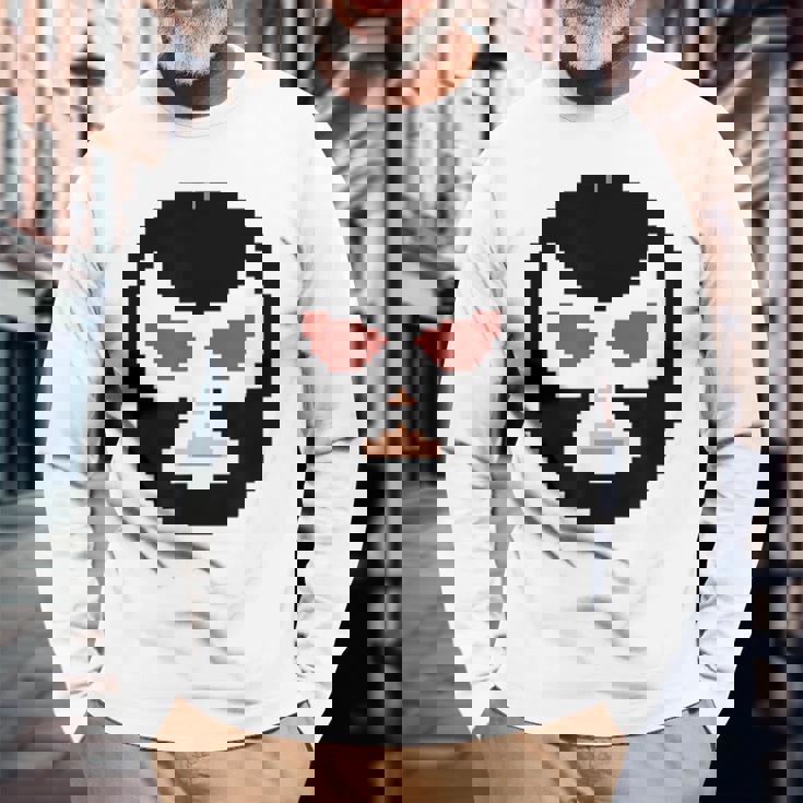 覆面レスラー マスク ピクセルアート ドット絵 怪人 プロレス 長袖Tシャツ 高齢者への贈り物