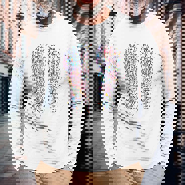 足解剖学 水彩 骨格 足 筋肉 長袖Tシャツ 高齢者への贈り物