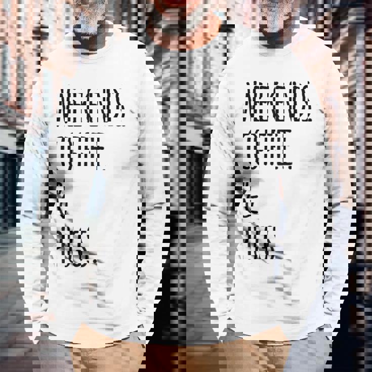 週末コーヒーパグ犬 長袖Tシャツ 高齢者への贈り物