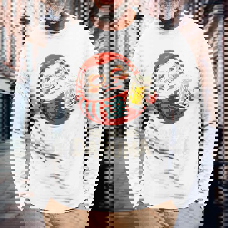 酔っぱらい だるま 日本の漢字 お土産 ビール アート 日本 ユーモア 長袖Tシャツ 高齢者への贈り物