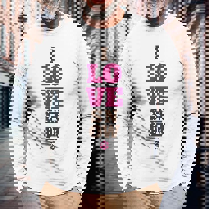 雪の冬が大好き 長袖Tシャツ 高齢者への贈り物