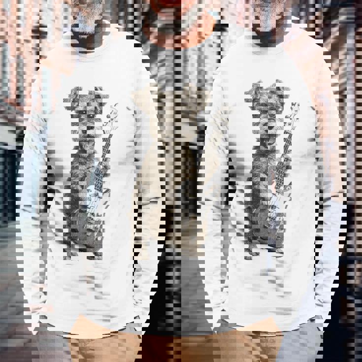 面白いtシャツ シュナウザー 犬 ギター イヌ メンズ 犬好き グッズ かわいい おもしろ 面白い 服 ネタ 長袖Tシャツ 高齢者への贈り物