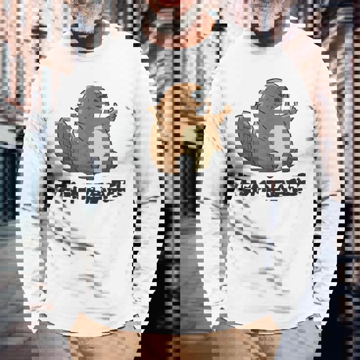 面白いビーバー分隊チームビーバー 長袖Tシャツ 高齢者への贈り物