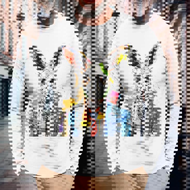 鮮やかなカンガルー、ネクタイ付き。 長袖Tシャツ 高齢者への贈り物