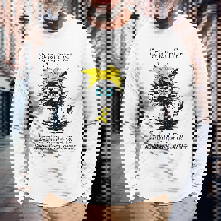 黒猫大丈夫だよ元気だ肉腫啓発 長袖Tシャツ 高齢者への贈り物