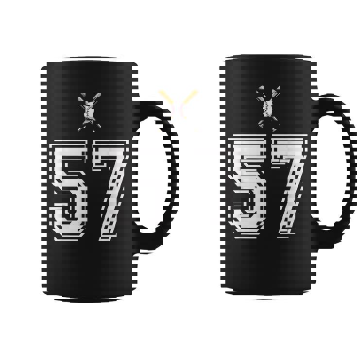 57 番 野球スタイル ヴィンテージホワイト コーヒーマグ