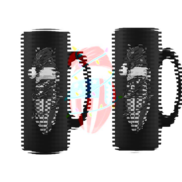 American Flag Football Light Christmas Hat Coffee Mug