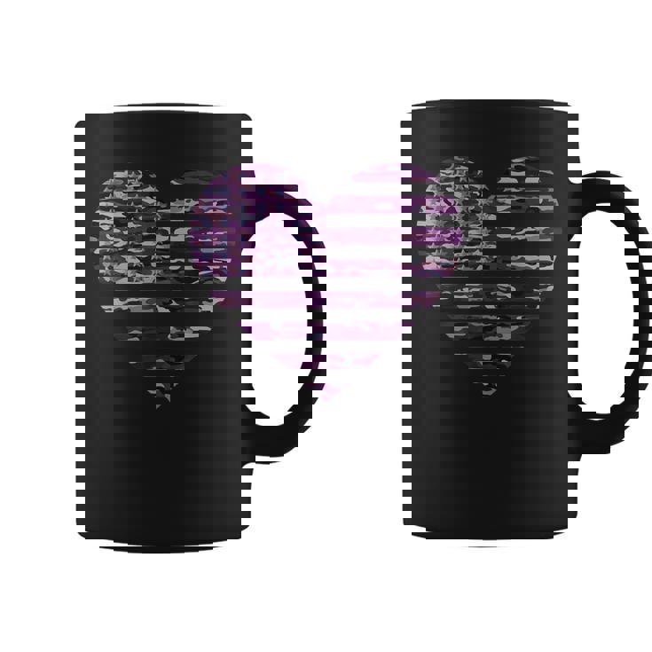 Camo American Flag Heart Camouflage Tactical Purple Military Coffee Mug