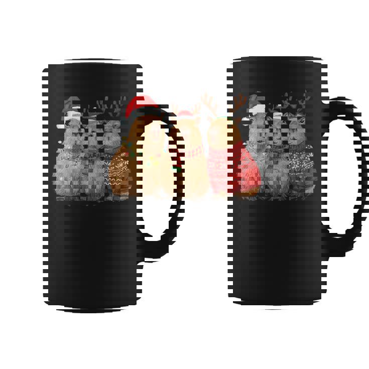 Capybara Christmas Tree Lights Reindeer Santa Hat Xmas Coffee Mug