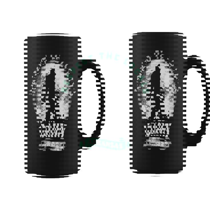 Caraway Arkansas Respect The Locals Bigfoot Sasquatch Moon Coffee Mug