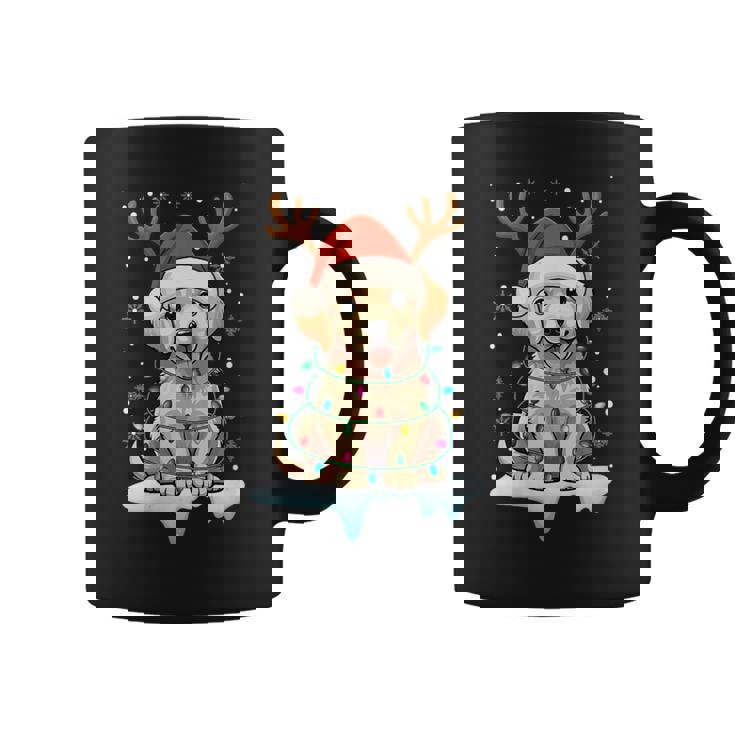 Christmas Light Snow Reindeer Santa Golden Retriever Xmas Coffee Mug