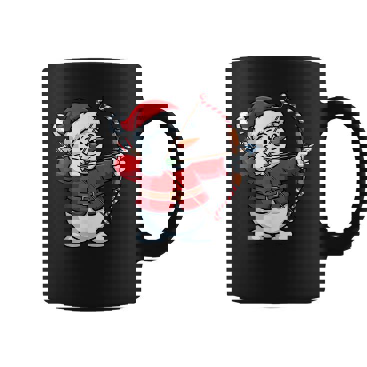 Christmas Snowman Santa Hat Archery Bow And Arrow Coffee Mug