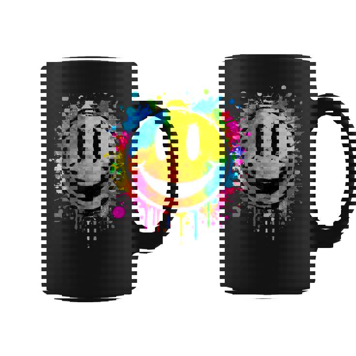 Cute Paint Splash Happy Smile Face 70s Tie Dye Smiling Coffee Mug