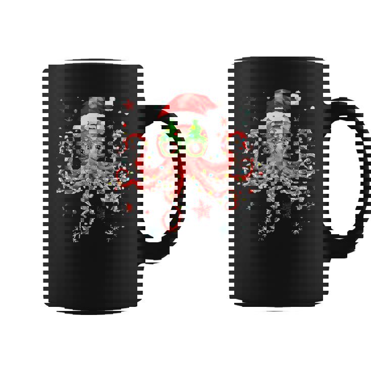 Octopus Glasses Santa Hat Christmas Light Ocean Xmas Coffee Mug