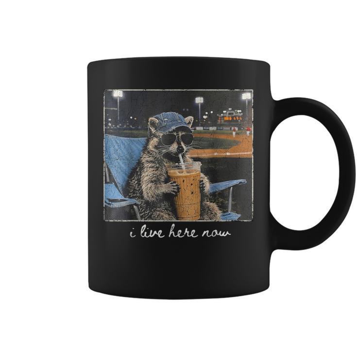 Raccoon I Live Here Now Cute Animal Baseball Lover Coffee Mug