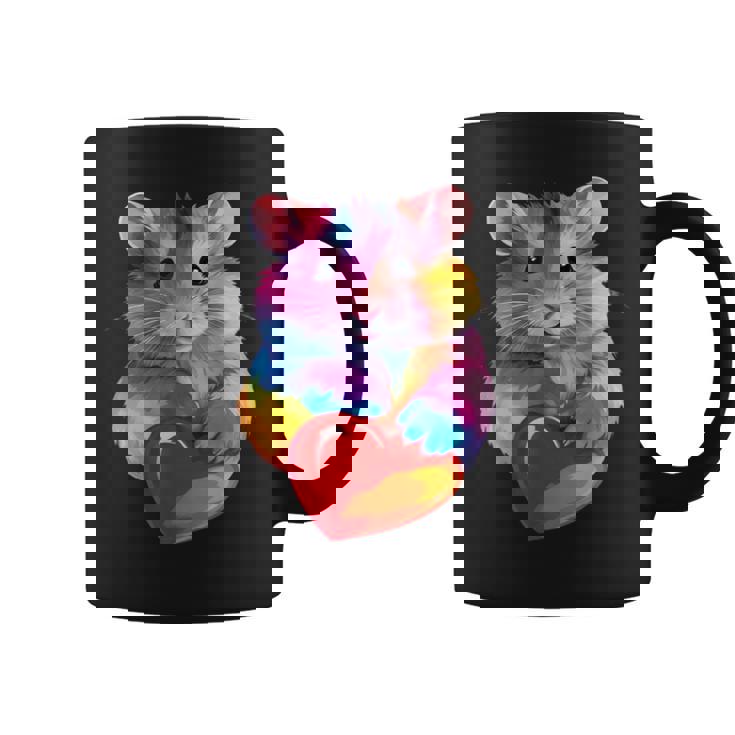 Hamster Coloré Tenant Un Cœur Mignon Arc-En-Ciel Aquarelle Tasse