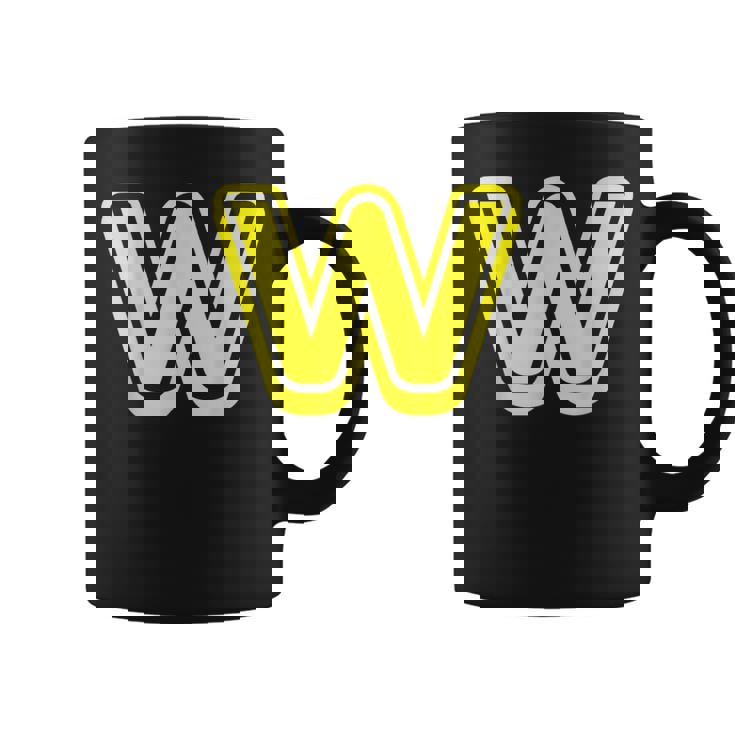 Lettre Rétro En Gras Jaune – W – Contour – Alphabet Tasse
