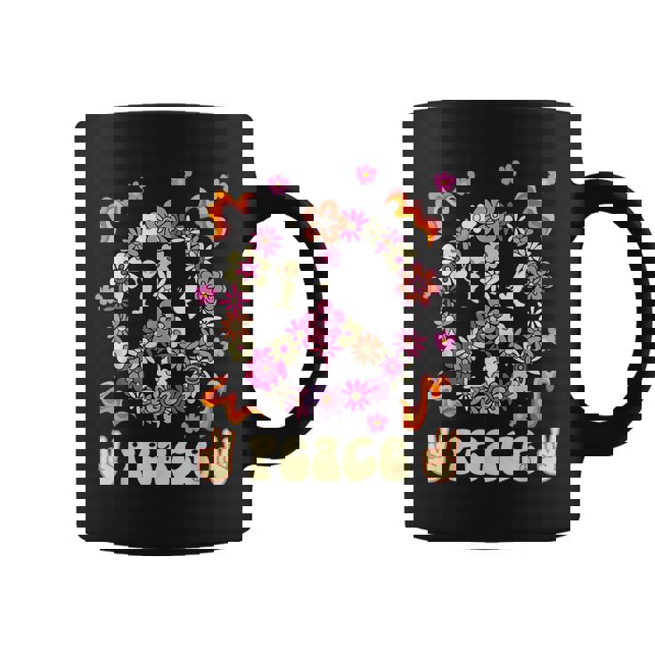 Peace 60年代風 フラワーデザイン コーヒーマグ