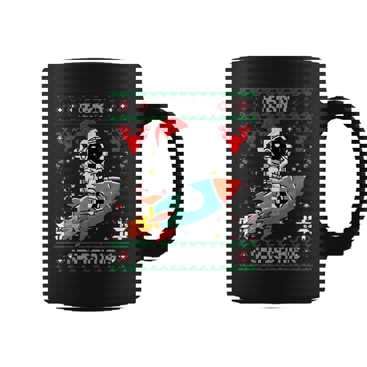 Ugly Christmas Astronaut Riding Rocket Santa Hat Tree Coffee Mug