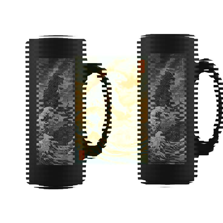 Ukiyo-E Kaiju Gran Ola Arte Monstruo Japonésintage Taza de café