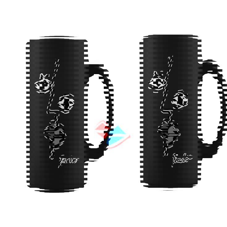 【ピカソ風】顔 男女 キス モダンフェイス（パロディ）【ピカウソ】キュビズム 80年代風 面白い アート 長袖tシャツ コーヒーマグ