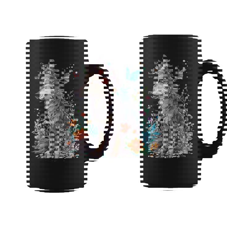 かわいいオオカミ 花 I キッズ オオカミ 長袖tシャツ コーヒーマグ