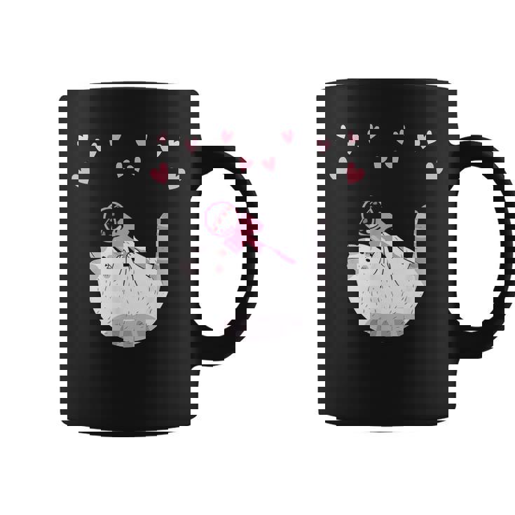 かわいい毛糸の猫はけん玉ハートを弾く コーヒーマグ