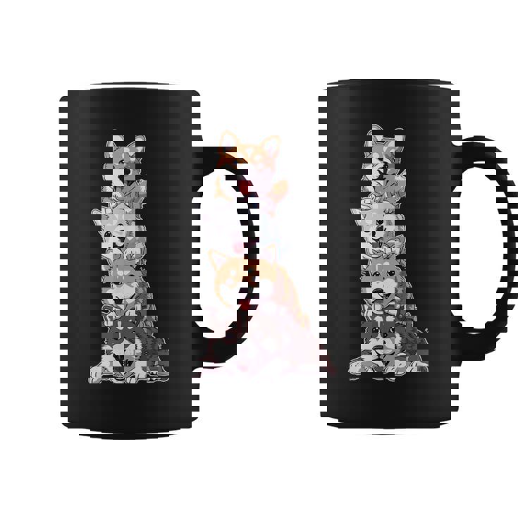 かわいい秋田犬が重ねて重ねられています コーヒーマグ