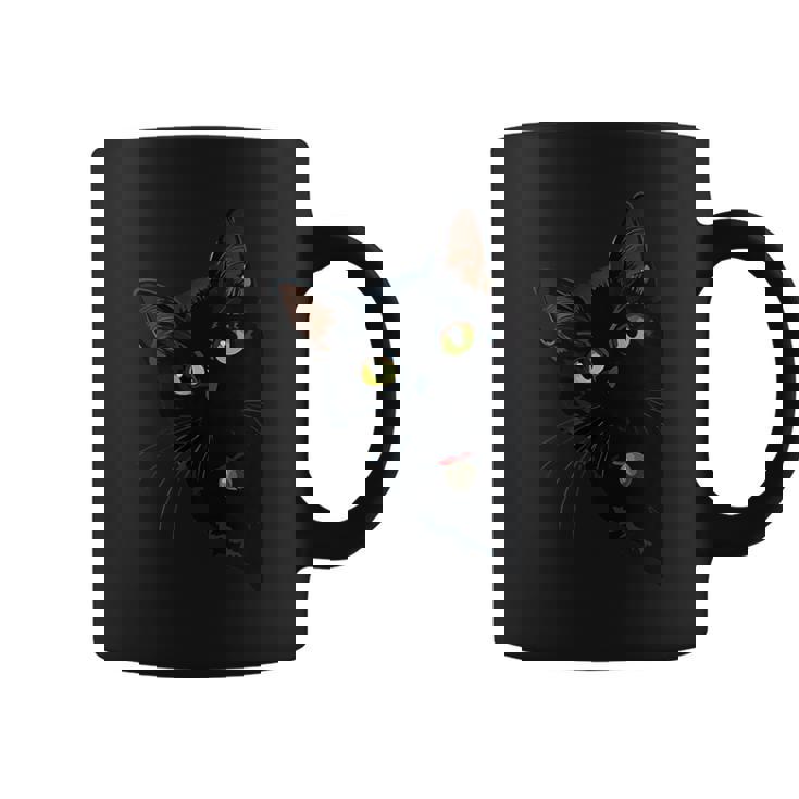 こっそり猫 物陰からじっと見つめる黒猫デザイン コーヒーマグ