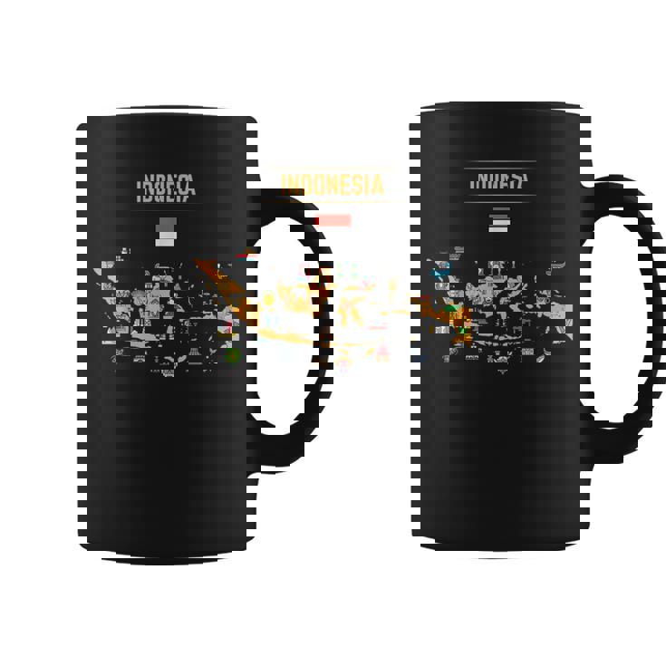 インドネシアの地図。 有名な国のランドマークのアイコン、伝統 コーヒーマグ