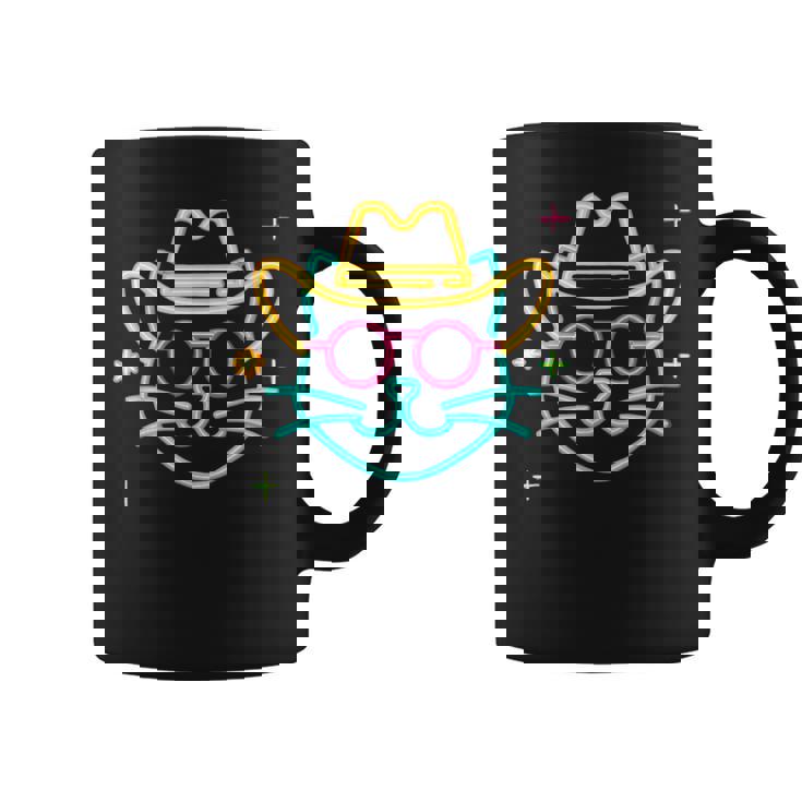 カウボーイ 猫 顔 ラウンド サングラス ウェスタン グラフィック ピンク アニマル コーヒーマグ