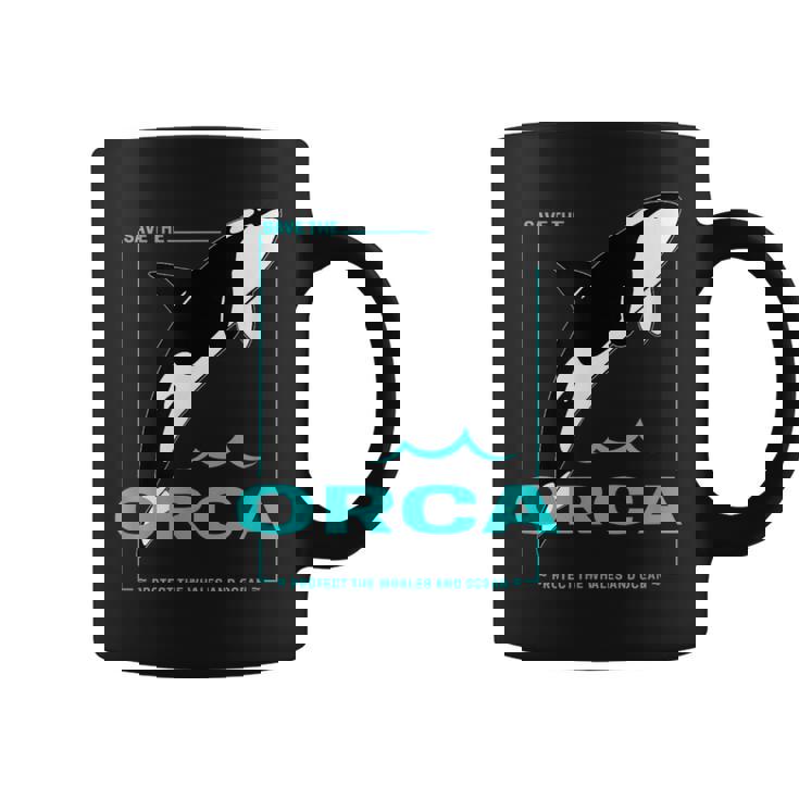 クジラと海を守るシャチ レトロなシャチのデザイン コーヒーマグ