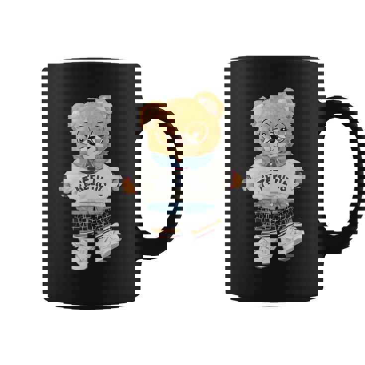 クールなテディベアの女の子と無料の抱擁イラストグラフィック。 コーヒーマグ