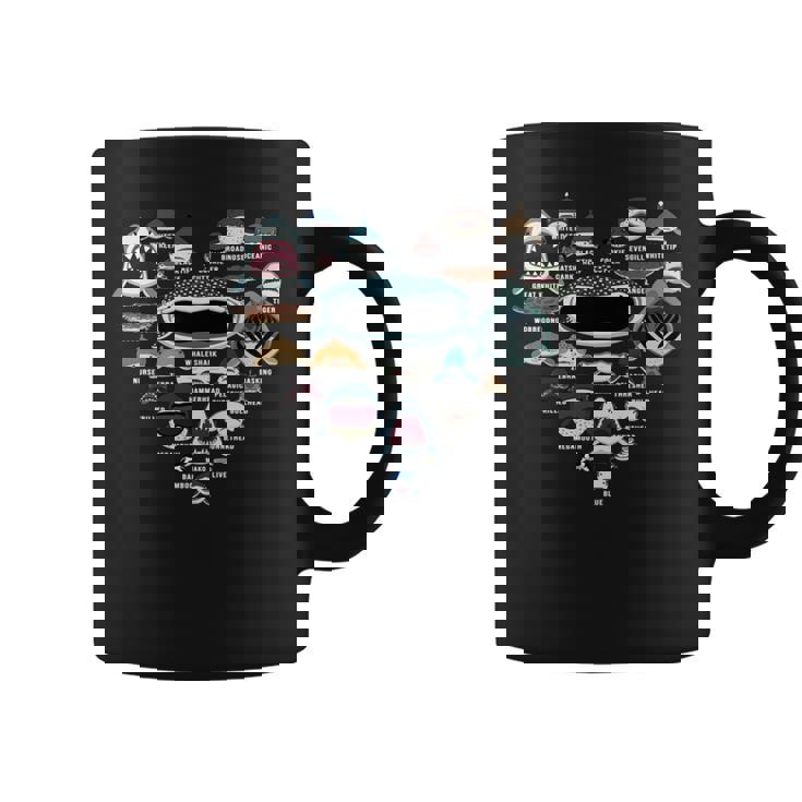 サメの識別 サメの顔 サメのハート 長袖tシャツ コーヒーマグ