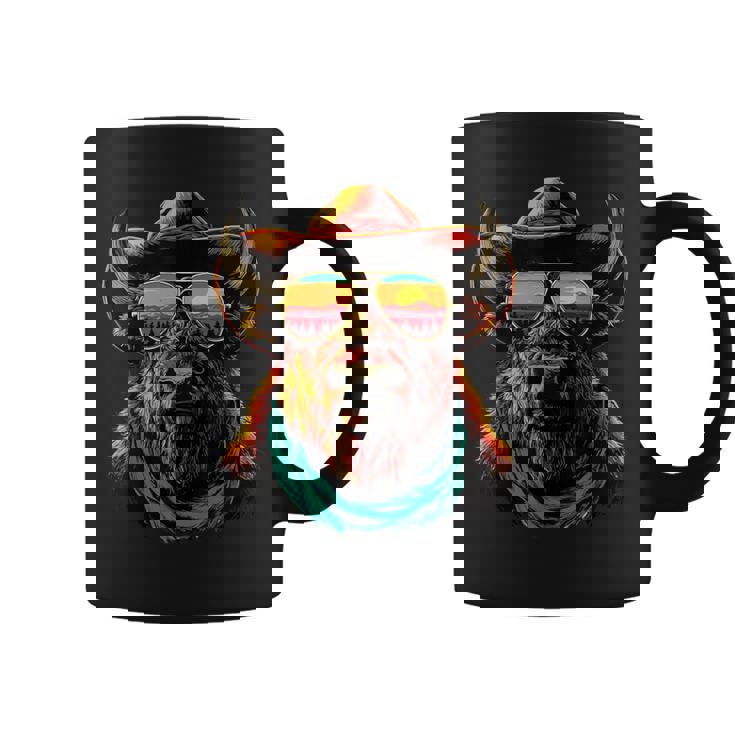 サングラス カラフル バイソン カウボーイ 動物 夕日 ウエスタン コーヒーマグ