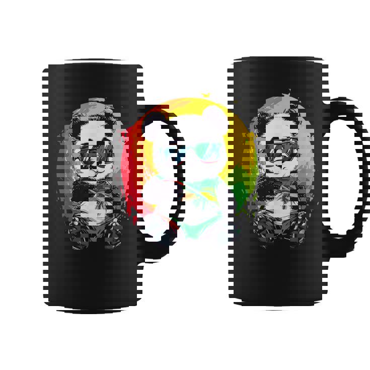 サングラス付きパンダ ラスタカラー コーヒーマグ