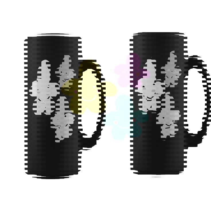 スマイリングフラワー イエロー ブルー パープル 楽しい春 コーヒーマグ