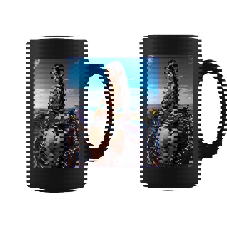 セクシーガールグラフィックtシャツ セクシーなラティーナガール&バイクビーチ。 長袖tシャツ コーヒーマグ