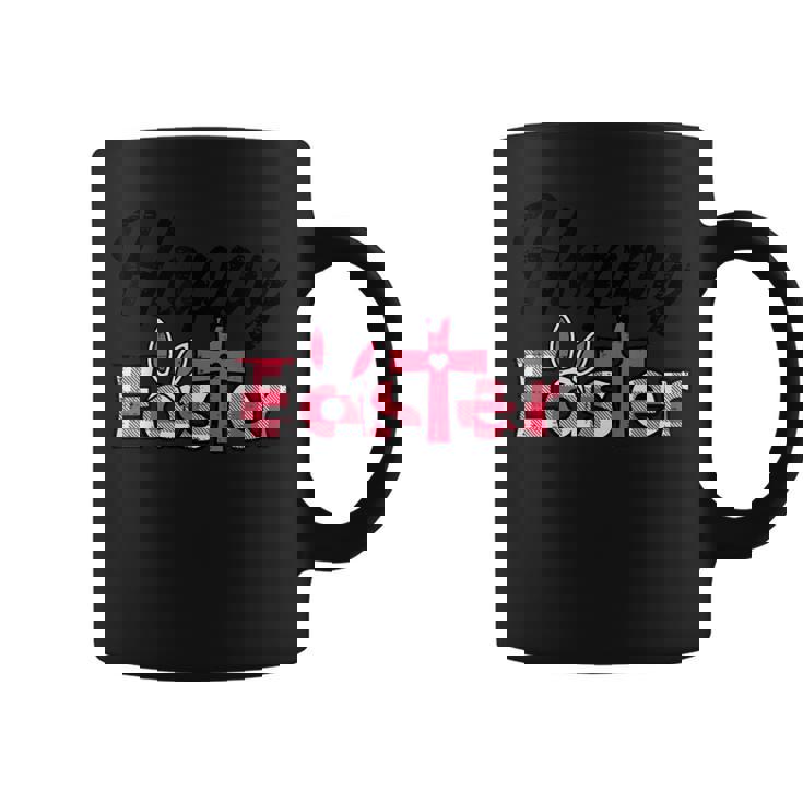 チェック柄ハッピーイースターバニー耳クロスかわいい宗教クリスチャン コーヒーマグ