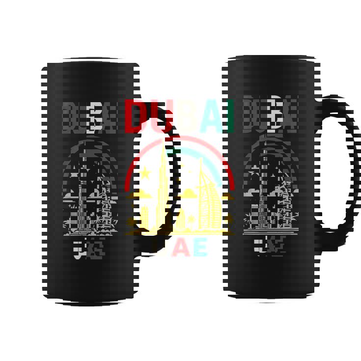 ドバイuaeスカイラインデザイン – ブルジュハリファとヤシの木 コーヒーマグ