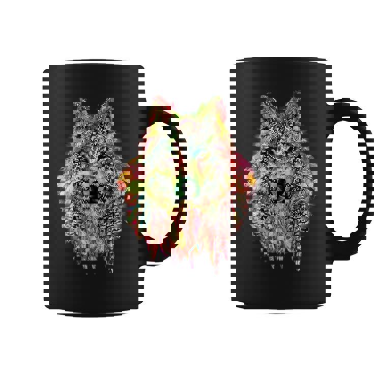 ネイティブアメリカンの羽 狼 星 プリティトレンディ コーヒーマグ