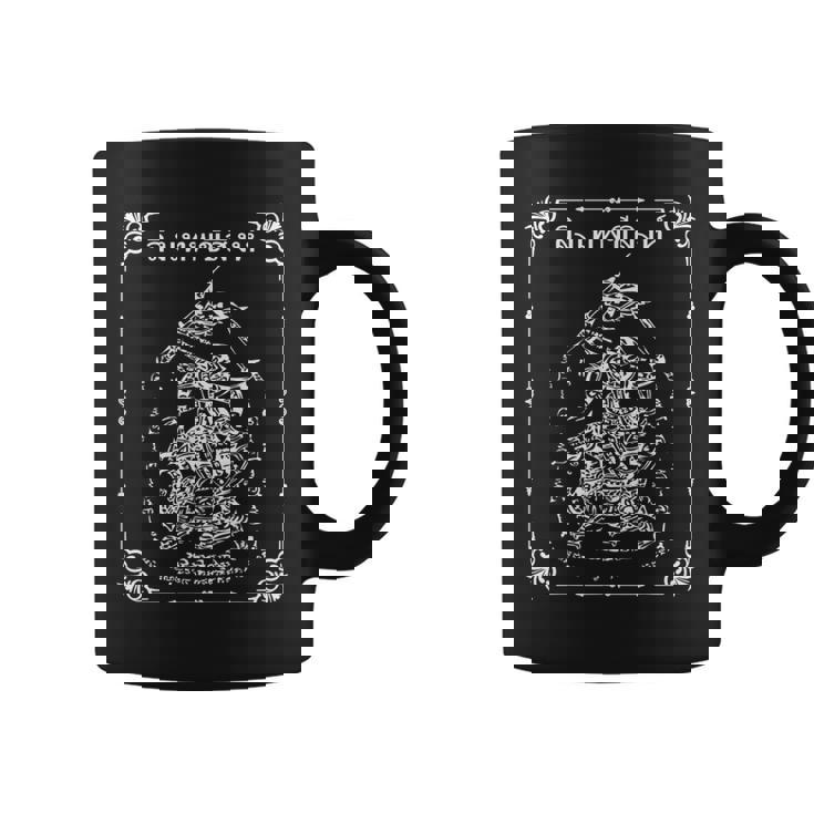 ハヌマーン ・ サック ・ ヤント 猿の神ハヌマーンは、神話上のライオン、プラヤー・シングに乗りながら歌を歌います コーヒーマグ