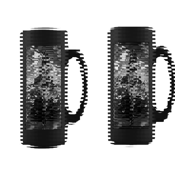 ピンナップガールtシャツ 男性用 巨乳ピンナップガール&カー B&W コーヒーマグ