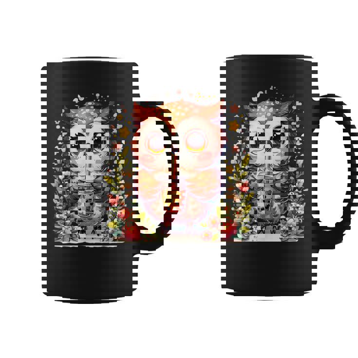 フクロウ ドリンク ボバ ティー ボヘミアン 羽 女の子 花 ニューエイジ コーヒーマグ