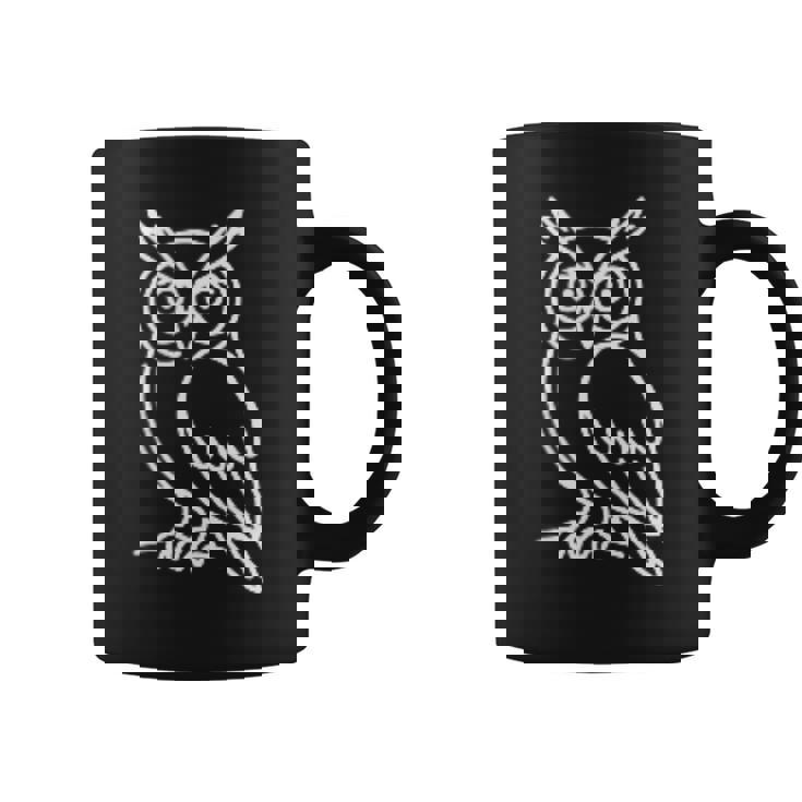 フクロウ ミニマリストバッジ パッチラインアート コーヒーマグ