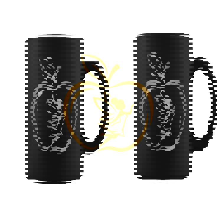 フルーツりんごフレーム 妖精のシルエット ラインアート イラスト 曲線 オリジナルデザイン リンゴ好き フルーツ コーヒーマグ