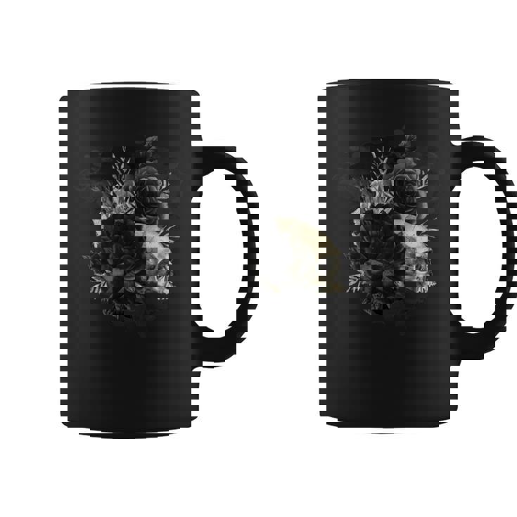 ブラックローズフラワーとスカルアート グランジスタイル 長袖tシャツ コーヒーマグ