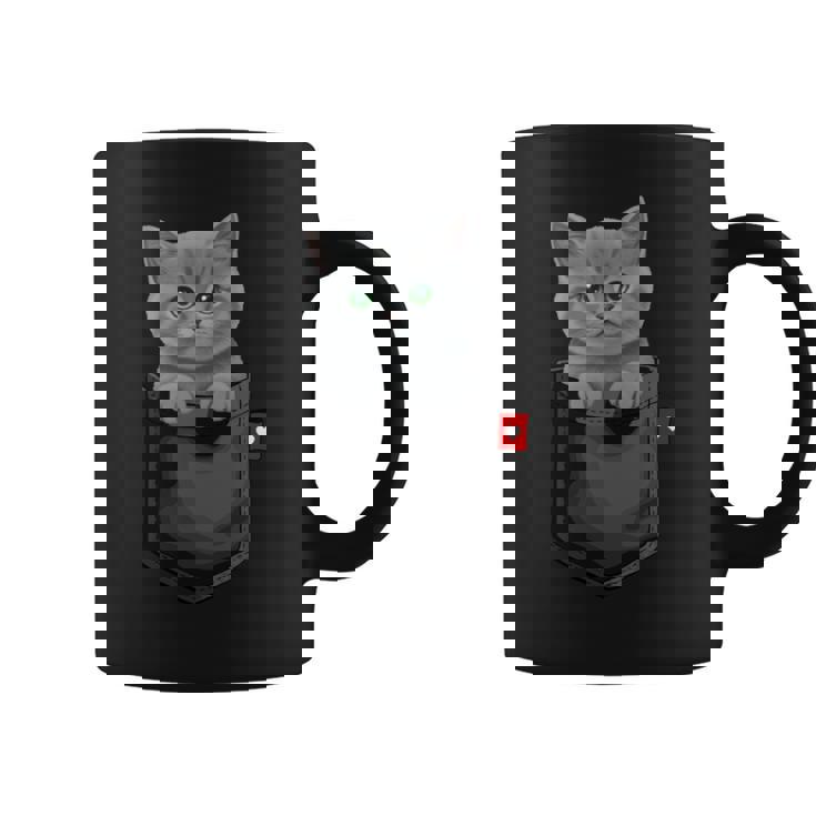 ブリティッシュショートヘア猫 ポケットの中 のぞくかわいい子猫 長袖tシャツ コーヒーマグ